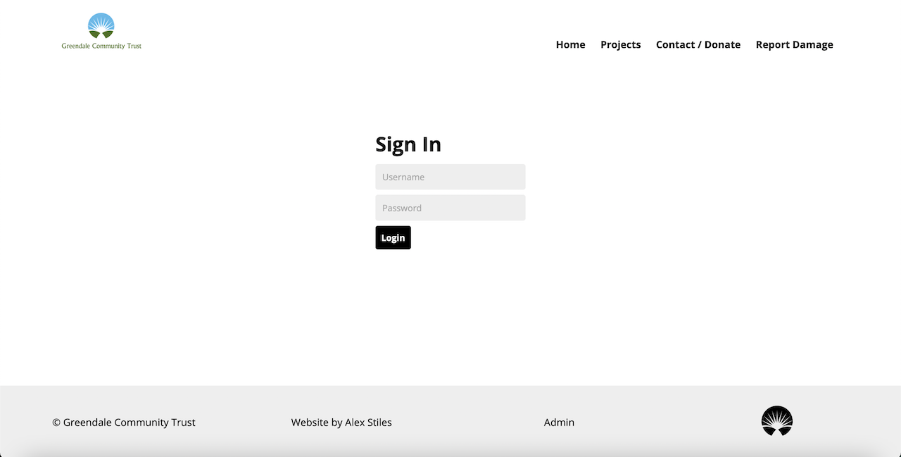 Login page for admin panel